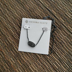 Elisa Gunmetal Black Drusy Pendant Necklace